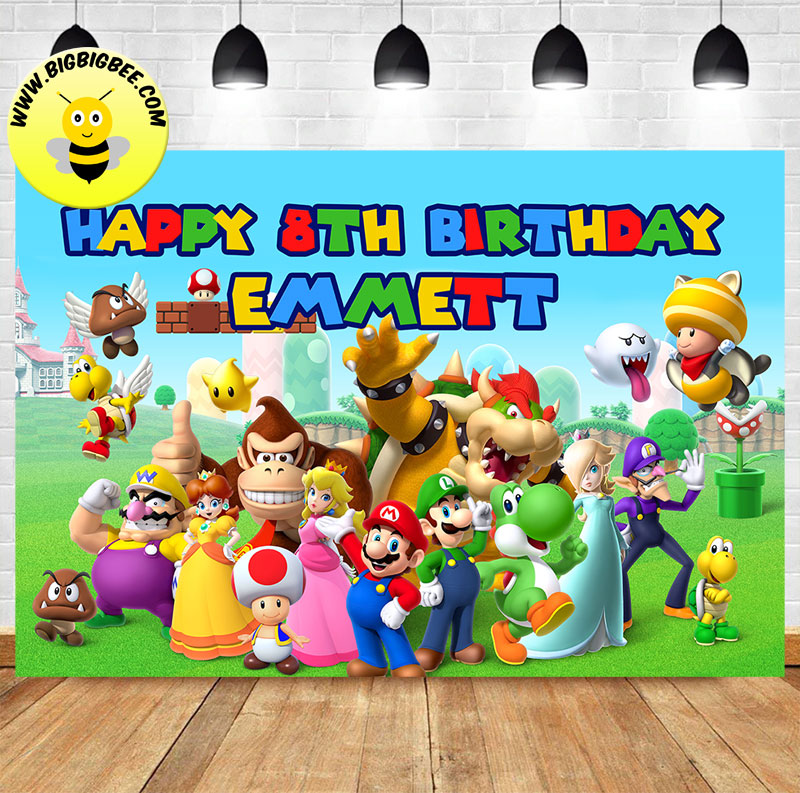 Descortés Víspera de Todos los Santos Interactuar Custom Super Mario World Video Game Supermario Bros Birthday Backdrop –  BigBigBee Party Sign