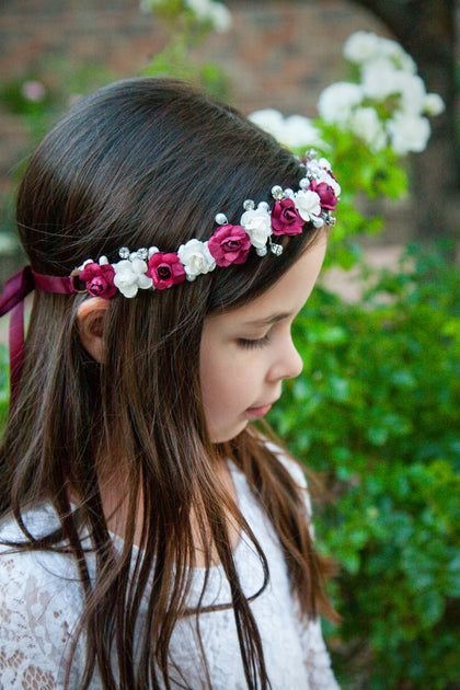 Handcrafted Burgundy and White Pearl Flower Crown – The Pearled Rose