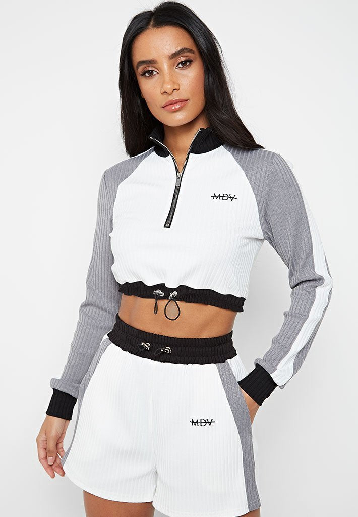 Ribbed Track Shorts - White/Grey
