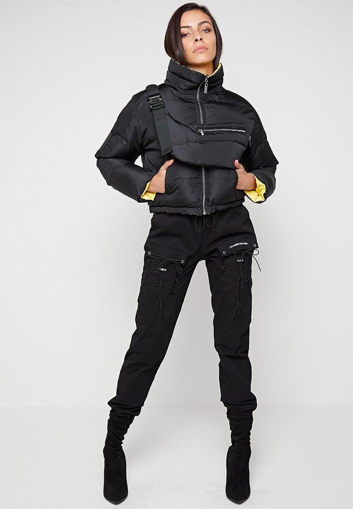 Reversible Puffer Jacket with Detachable Bag - Yellow/Black