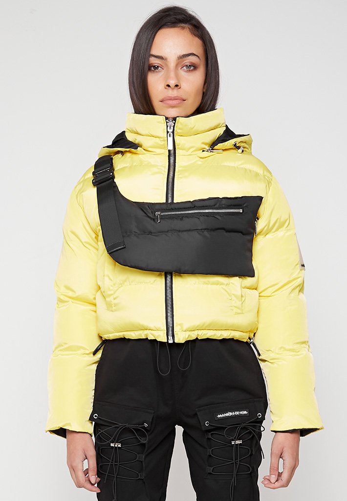 Reversible Puffer Jacket with Detachable Bag - Yellow/Black