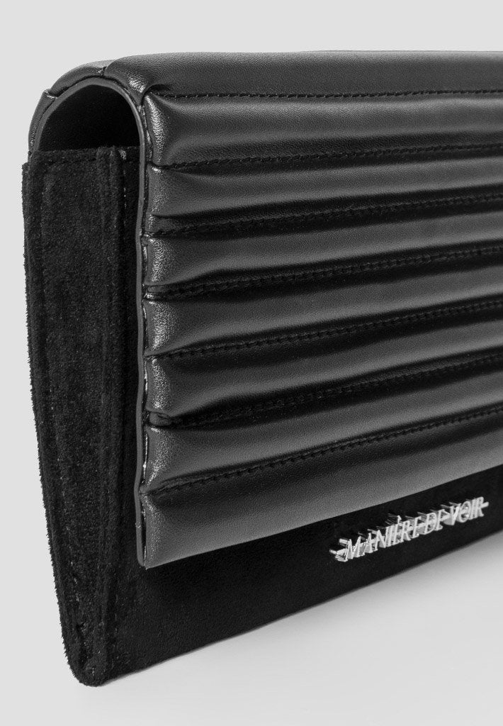 Vegan Leather-and-Suede-Padded-Clutch-Black