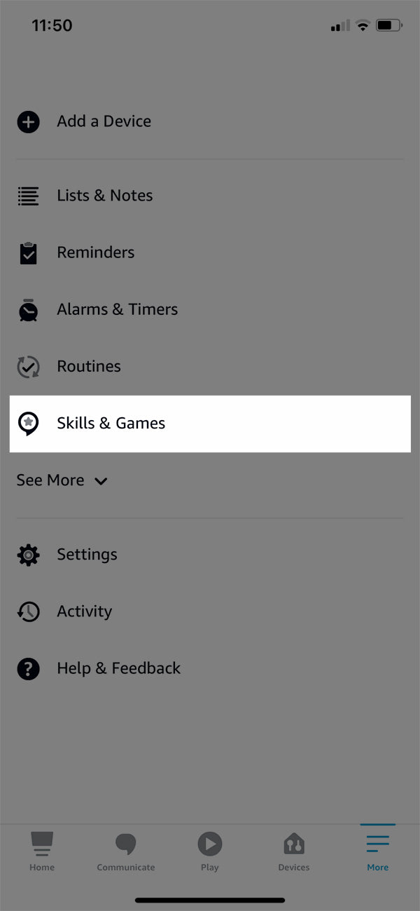 Alexa app finding Skills and Games