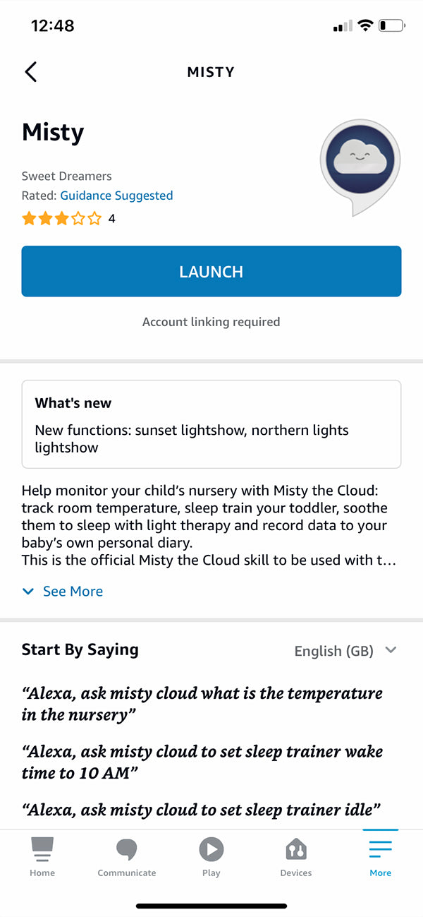 Alexa app misty skill launch