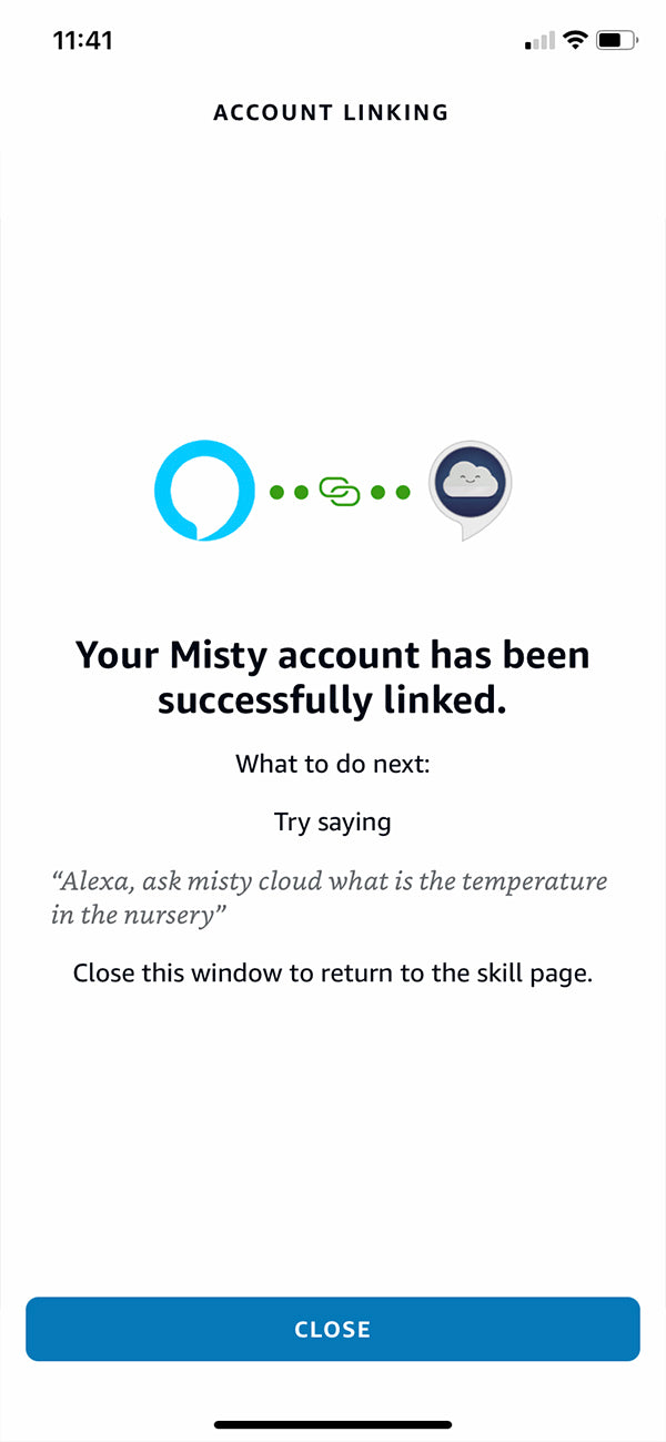 Alexa app successful link with misty app