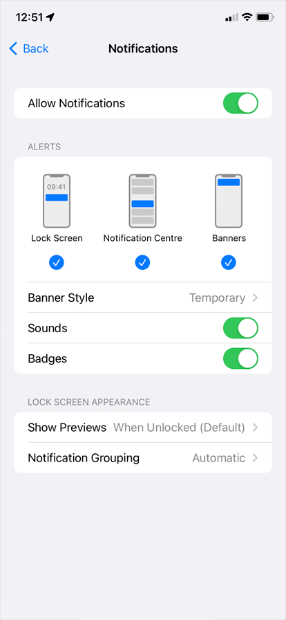 Misty Push notifications - inside phone settings