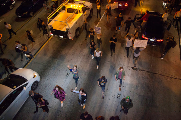 Trump protesters on the 101 Freeway Nov. 9th (John Fredricks / Nur Photo via Getty Images)