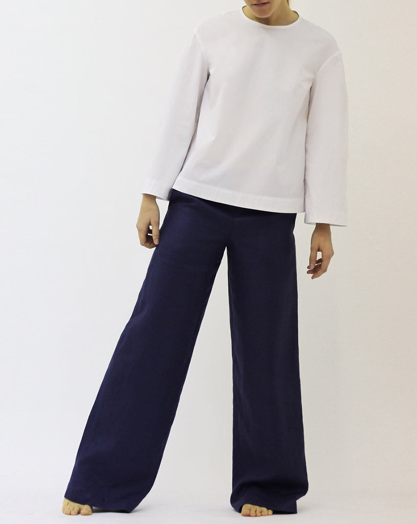 Bell sleeve cotton blouse and Wide plat trousers