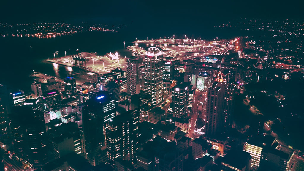 high-angle photography of buildings at nighttime photo