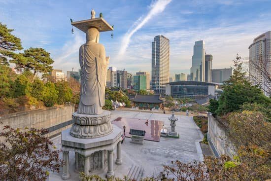 Bongeunsa temple of downtown skyline in Seoul city South Korea