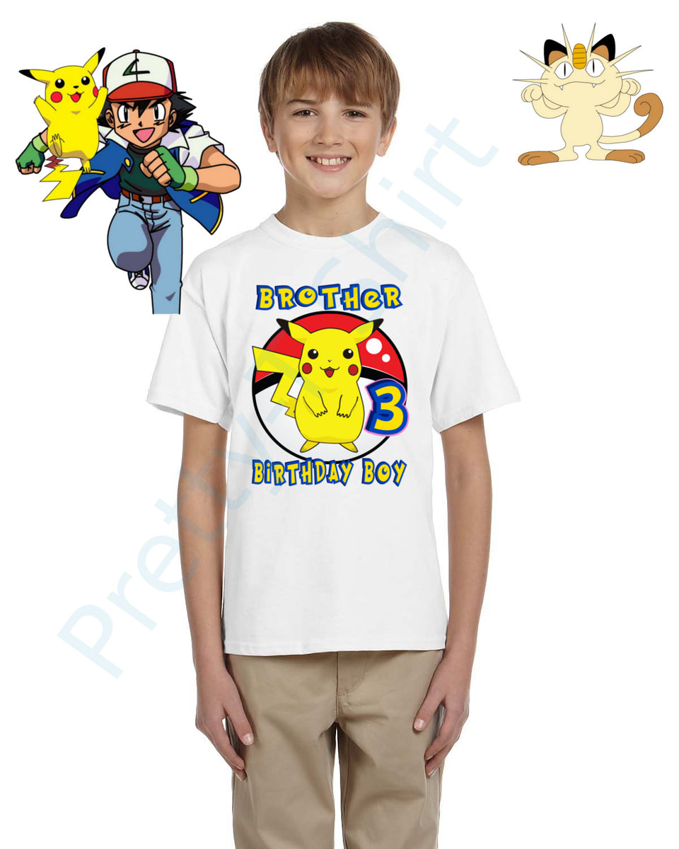 Personalised Pokemon Pikachu Tee t-shirt Boys Girls Top Age Size kids Party Gift 