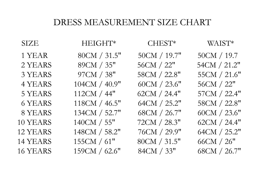 dänya Couture Dress Size Sizing Chart