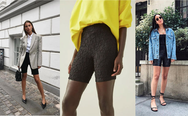 Collage of models wearing biker shorts 