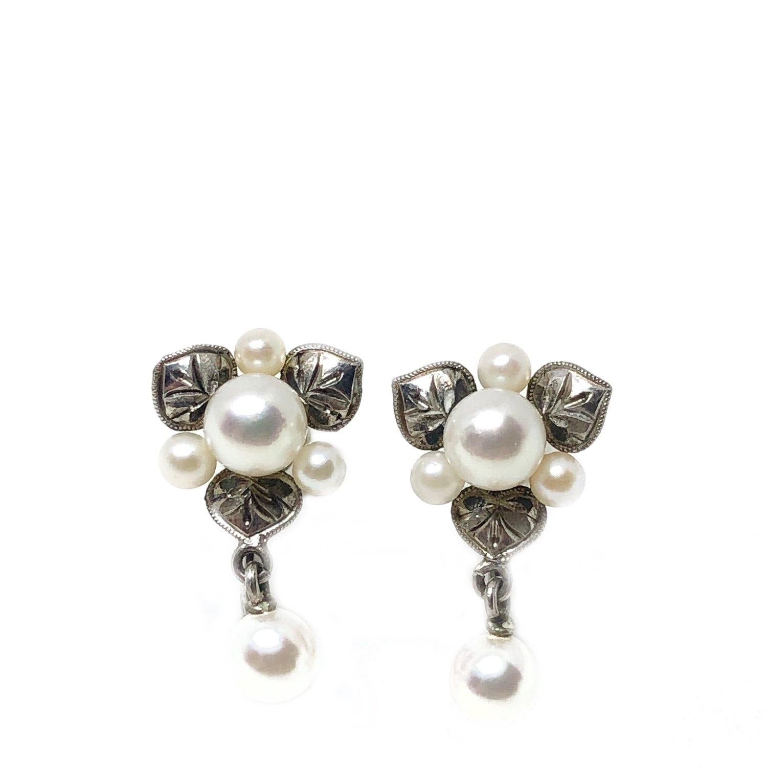 Cultured Pearl Sterling Silver Screw Back Earrings