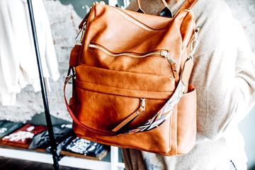 brown leather backpack purse