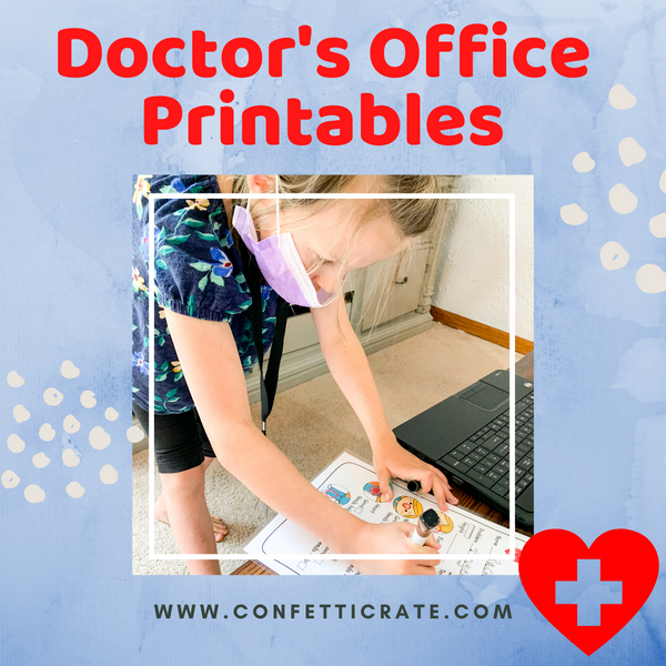 Doctor dramatic play printables will make a fun activity for your kids to do while you work from home. It is the perfect screen free activity. www.confetticrate.com