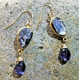 Grey Drusy and Violet Iolite Earrings