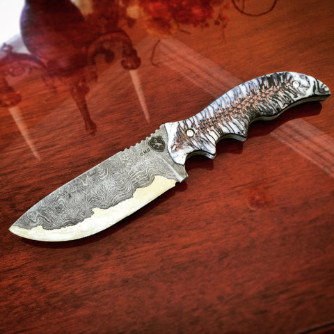 Blackheart Knives Custom Damascus Steel Gunner 10 with Pine Cone Scales