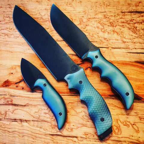 Blackheart Knives Juggernaut, Gunner 10, and Mini Gunner in Jade G10