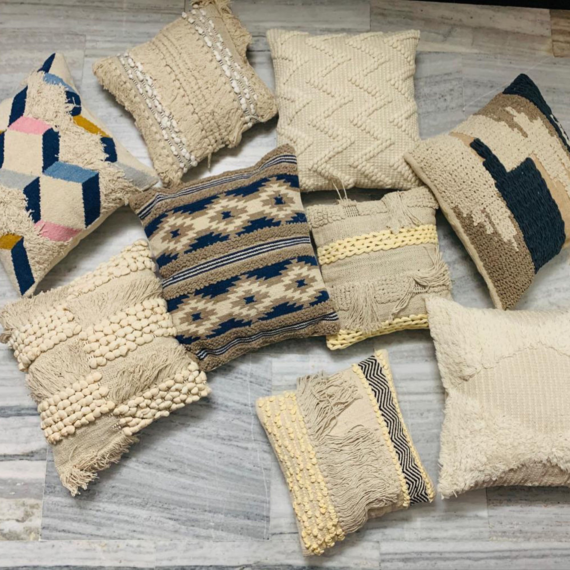 Pastel Colored Hand-woven cushion covers - Teak Tale