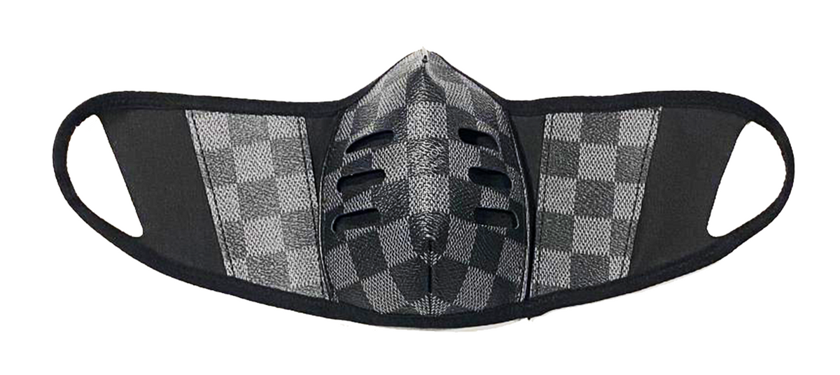 Black LV Square Luxury Leather Face Mask
