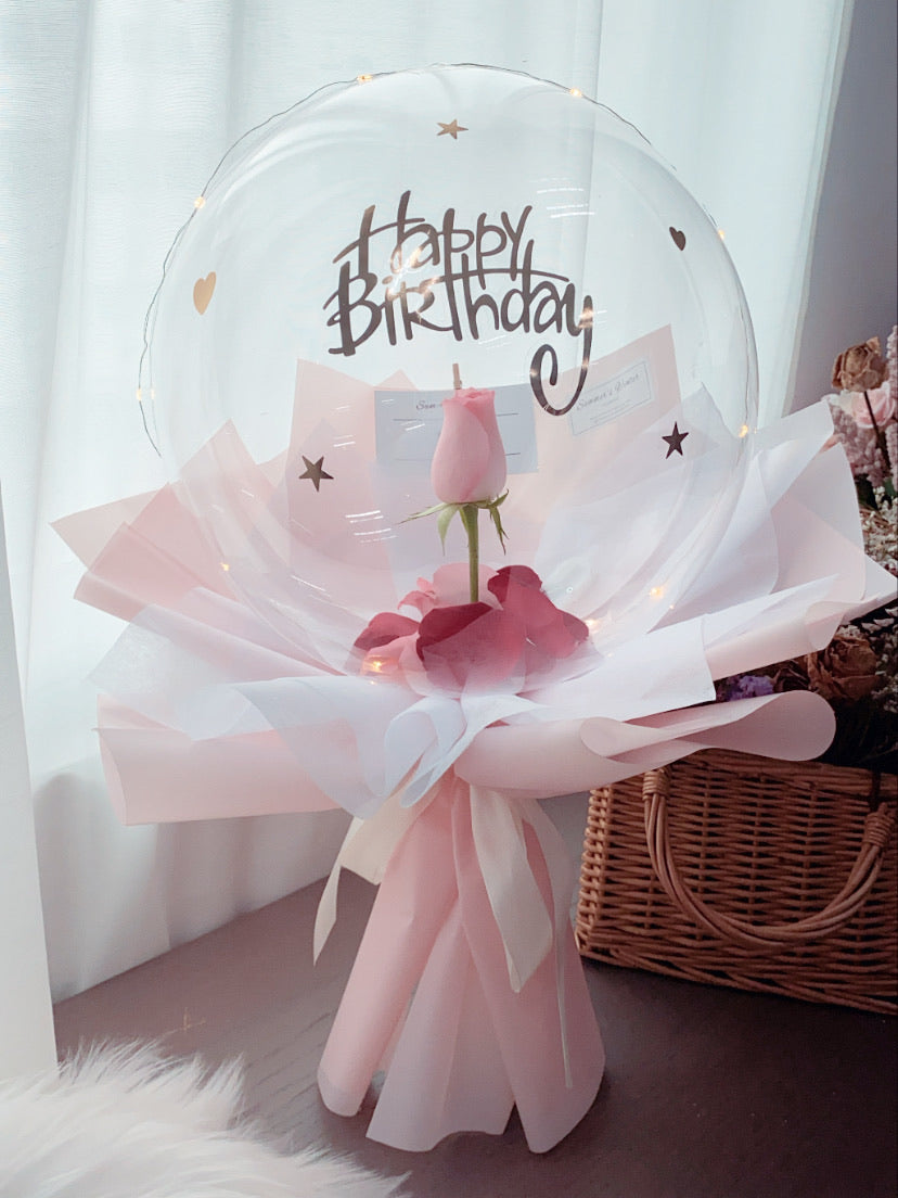 Love You Mom Pink Tulips Personalized Bubble Balloon Bouquet
