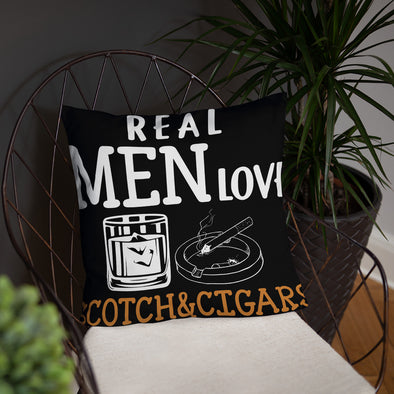 Real Men Love Scotch And Cigars - Black Pillow - real men t-shirts, Men funny T-shirts, Men sport & fitness Tshirts, Men hoodies & sweats