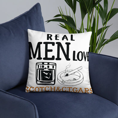 Real Men Love Scotch And Cigars - White Pillow - real men t-shirts, Men funny T-shirts, Men sport & fitness Tshirts, Men hoodies & sweats