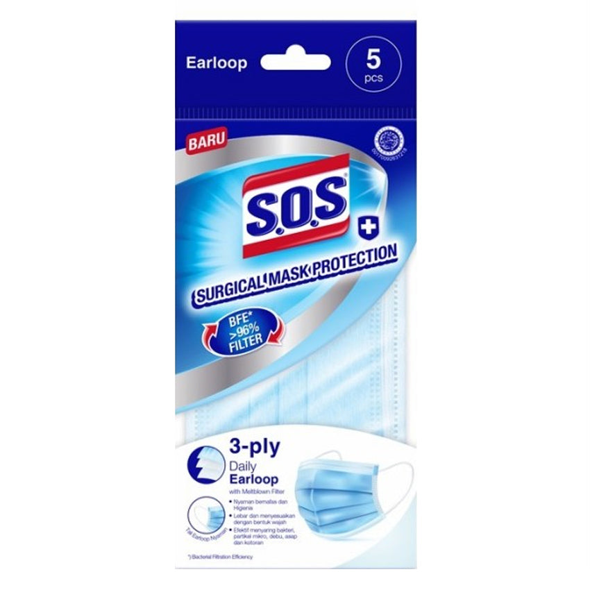 SOS Protection Mask Daily Earloop 3 Ply - 5 Pcs