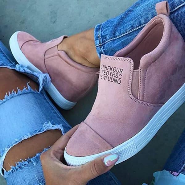 letter slip on faux suede wedge heel sneakers