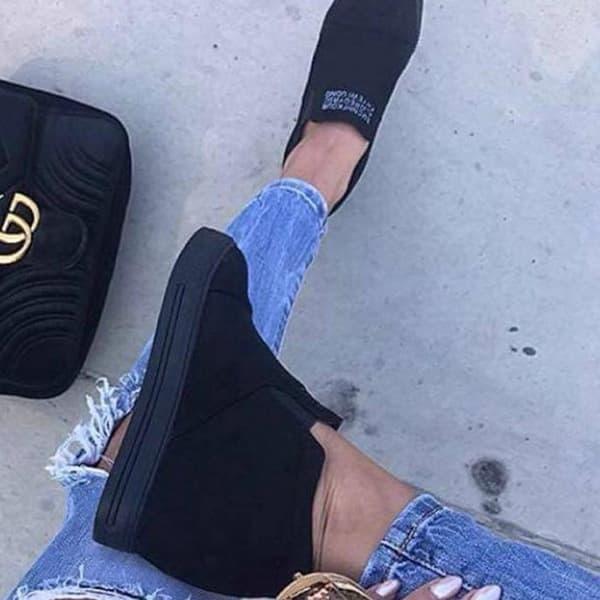 fashion letter slip on wedge sneakers faux suede wedge heel casual sneakers