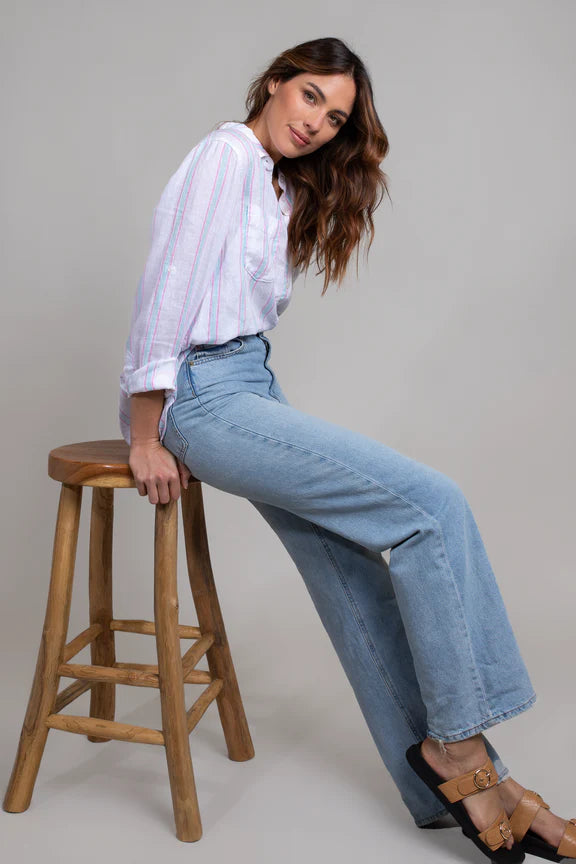 Blue and Pink Stripe Boyfriend Linen Shirt | HUT