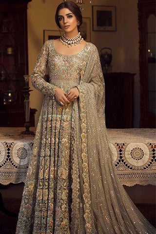 Grey Color Wedding Anarkali Gown