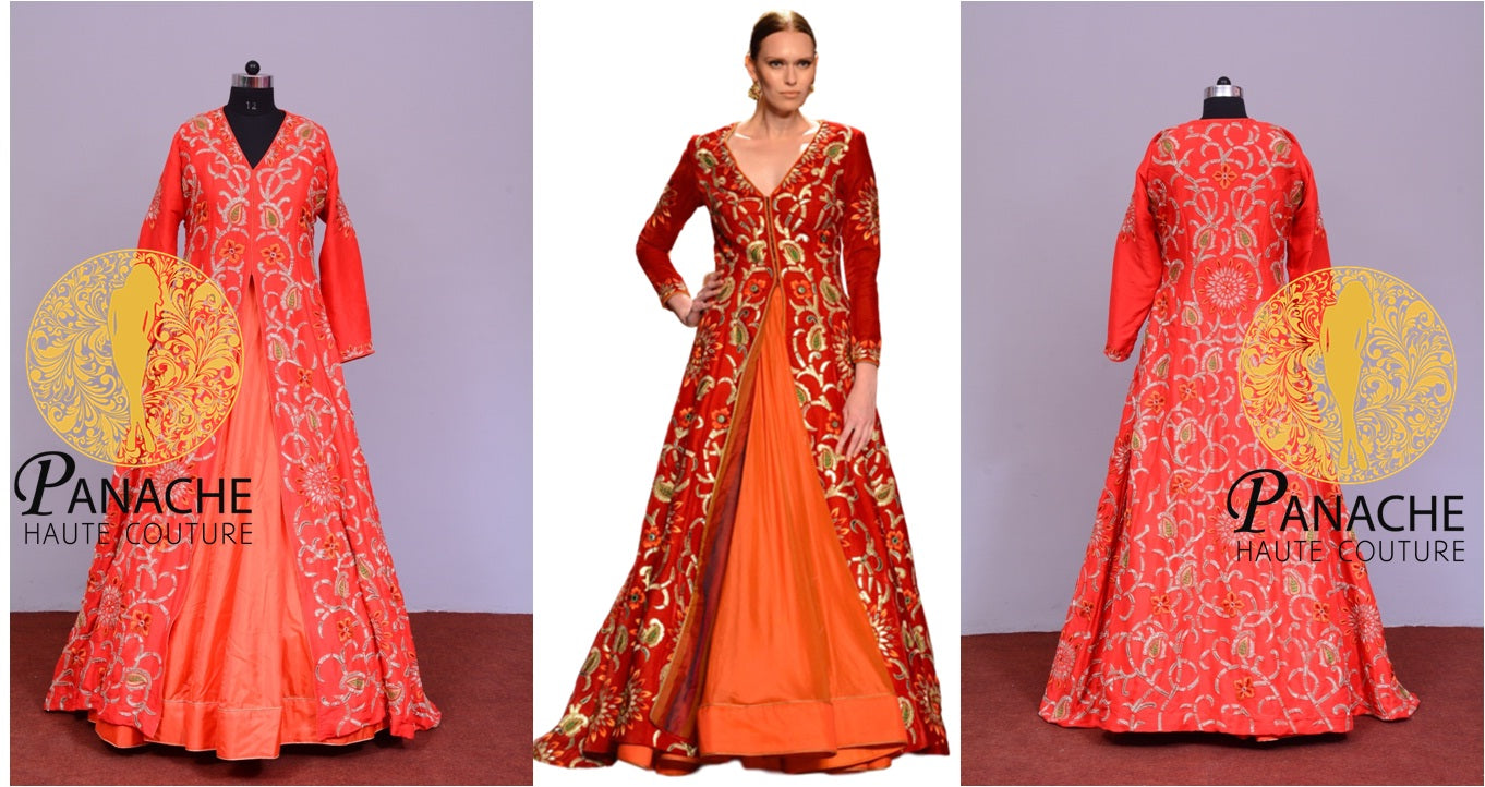 Red Color Jacket Lehenga - Replica Made by Panache Haute Couture