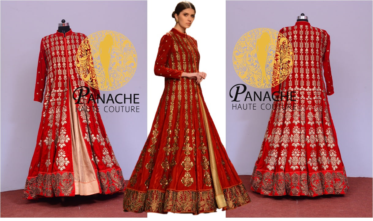 Red Color Jacket Lehenga - Replica Made by Panache Haute Couture