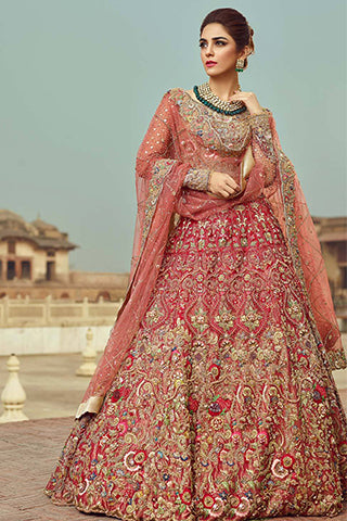 Coral Red Color Wedding Lehenga