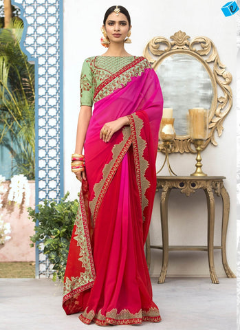 Plain Chiffon Saree with Zari Daar Border Work