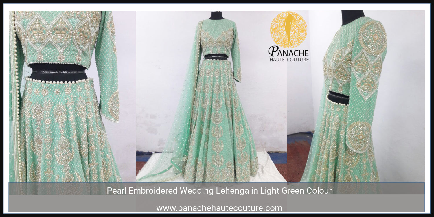 Pearl Embroidered Lehenga Choli in Light Green Colour