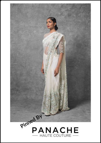 Ivory Color Saree with Baby Blue and Ivory Sequins and Thread Embroidery