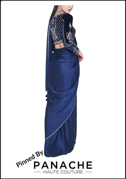 Navy Blue Color Satin Saree with Gotta Patti Blouse