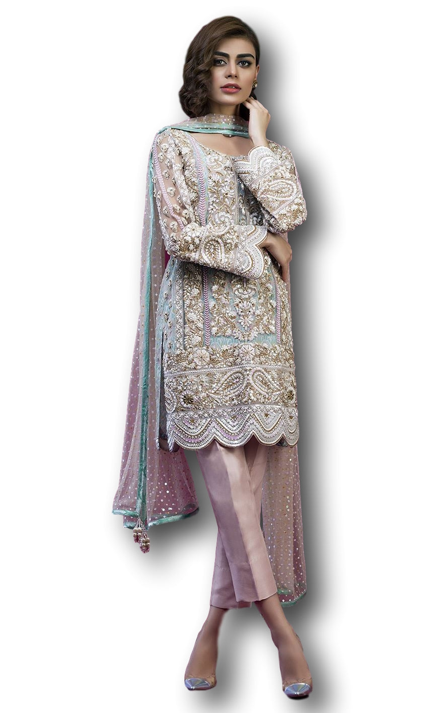 Pink and Blue Color Salwar Kameez