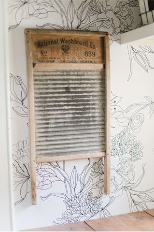 Sketch Floral Wallpaper in Laundry Room