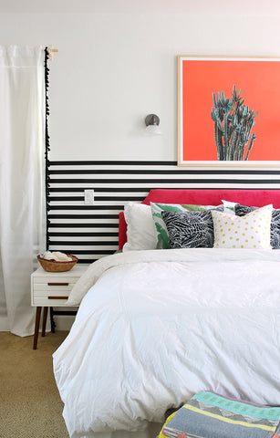 Modern and Colorful Bedroom Makeover with Persia Lou using Easy Stripes by WallsNeedLove