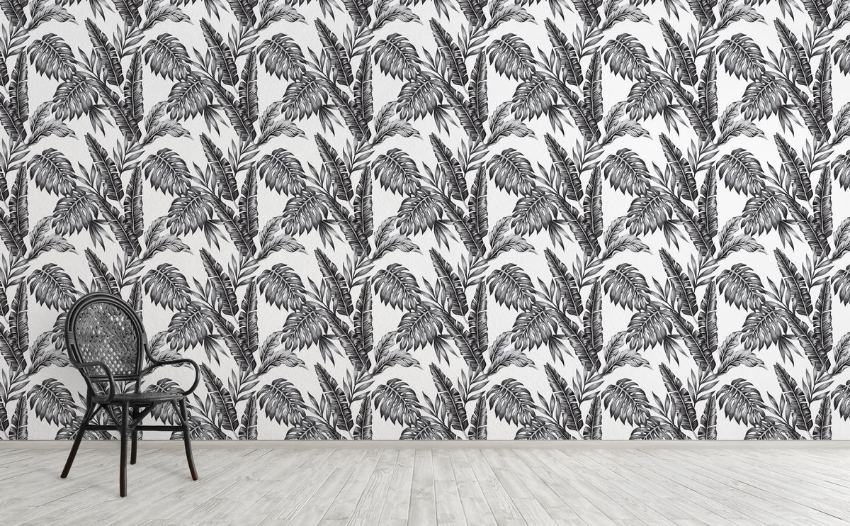 Palm Leaves Tropical Wallpaper for Walls | Retro Palms Black