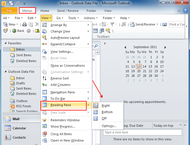 What is Reading Pane in Outlook?
