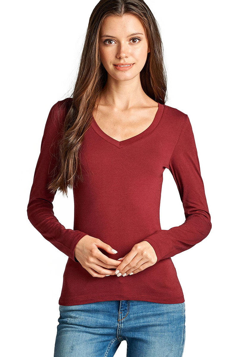 ShezPretty Womens Long Sleeve T-Shirt V-Neck Basic Layer Spandex Shirts