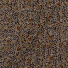 Upscaled Cotton Beige Grey Colour Floral Jaal Pattern 43 Inches Width Natural Kalamkari Fabric