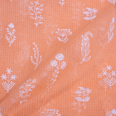 Kota Checks Type Peach Orange Colour Machine Thread Embroidered Fabric Cut of 0.50 Meter