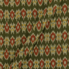 Mercerised Cotton Ikat Dark Green Colour Fabric Cut of 1.60 Meter