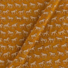 Cotton Authentic Bagru Mustard Olive Colour Horse Motif Block Print 43 Inches Width Fabric